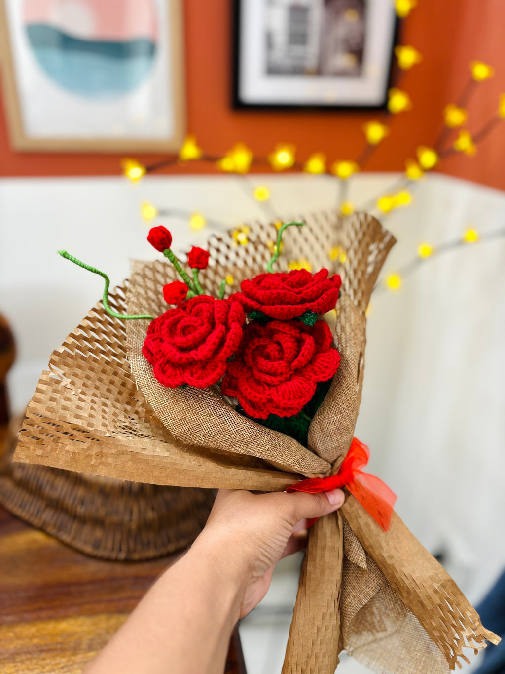 Timeless Red Rose Crochet Bouquet