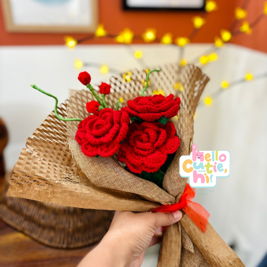 Timeless Red Rose Crochet Bouquet