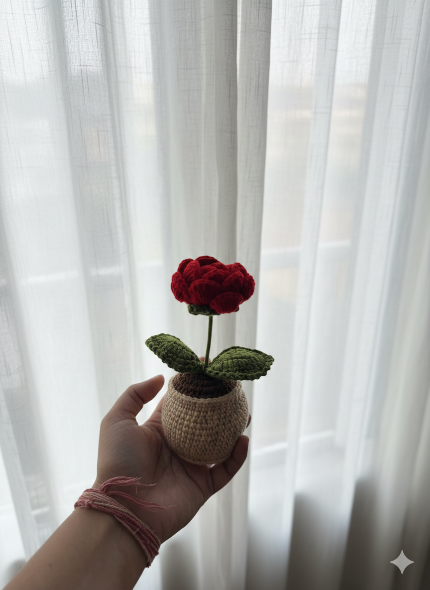Mini Crochet Rose Pot