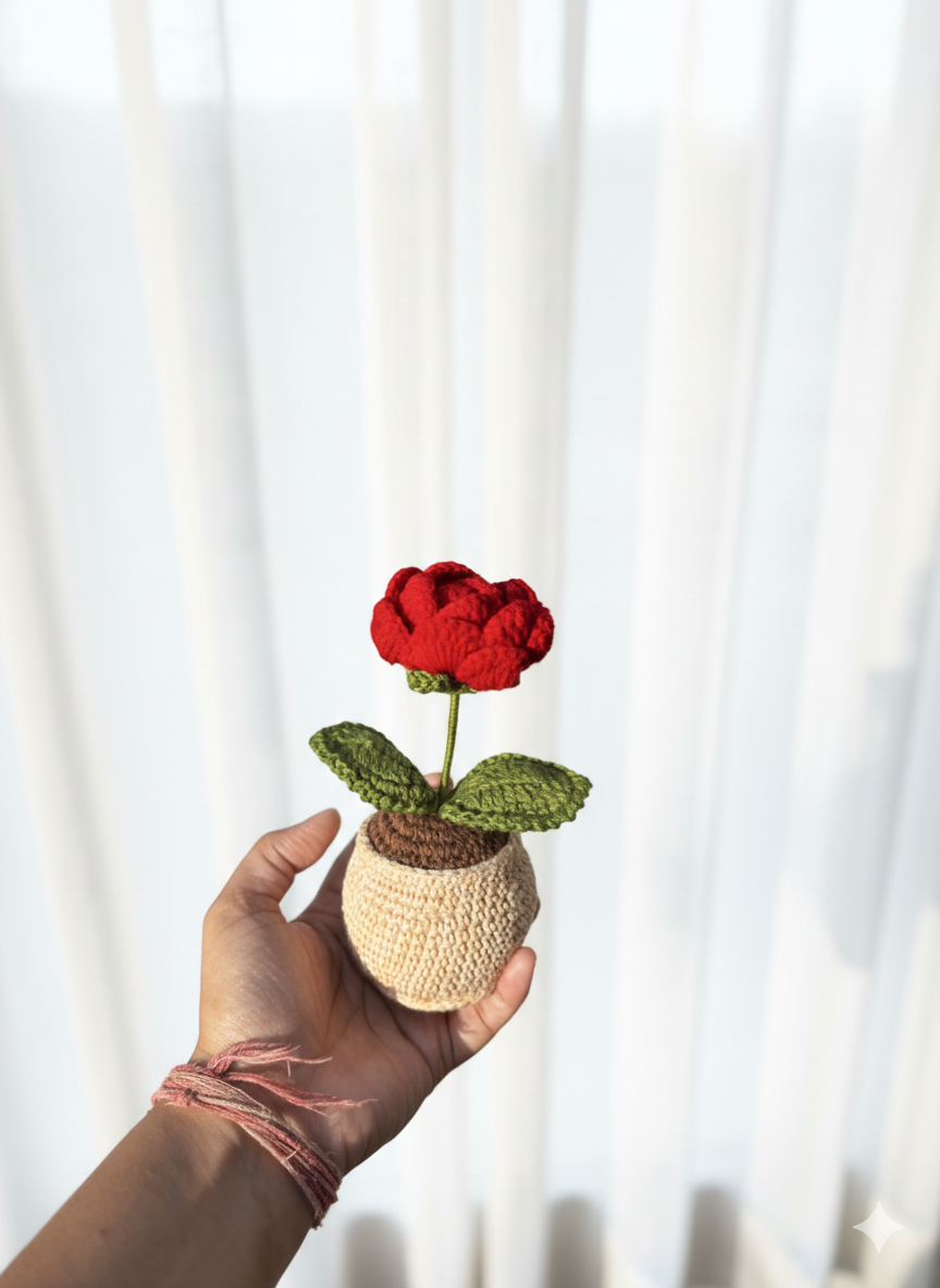 Crochet Rose Pot