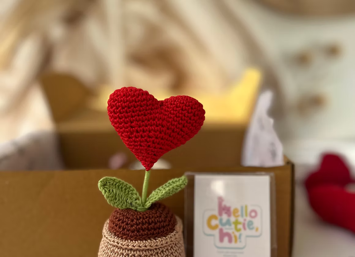 Blooming Heart Crochet Pot