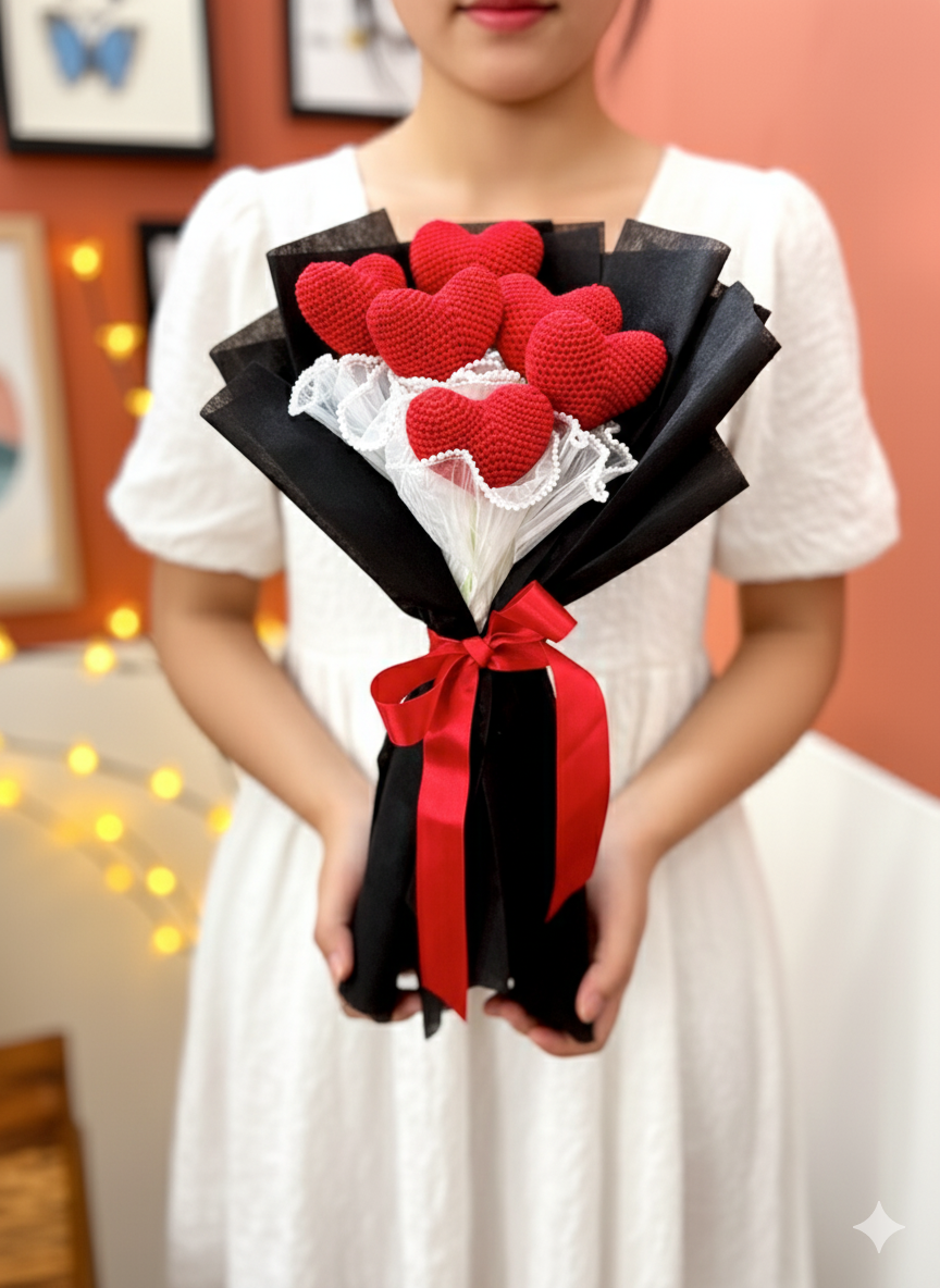 Forever Hearts Crochet Bouquet