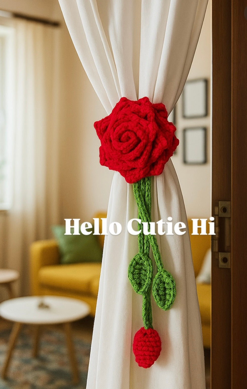 Bloom & Tie – Handmade Crochet Rose Curtain Tieb