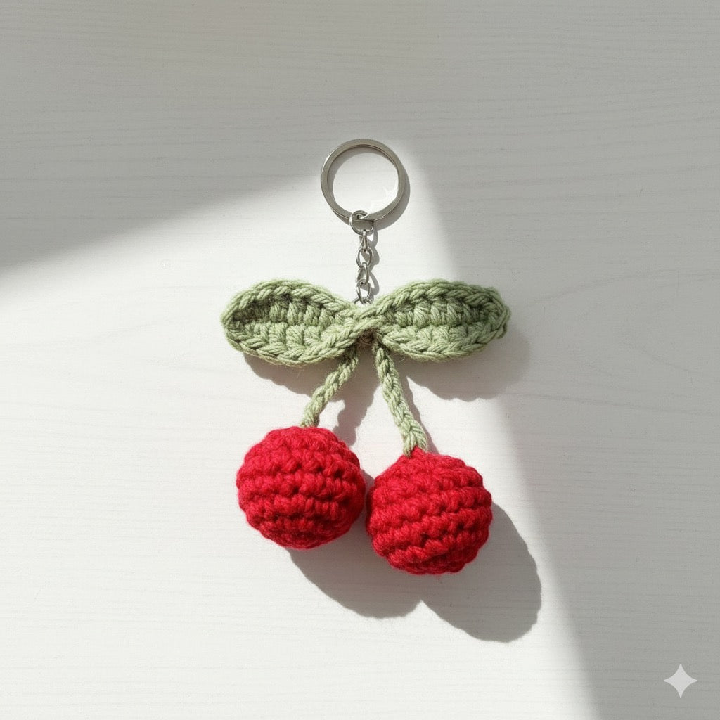 Cherry Crochet Keychain