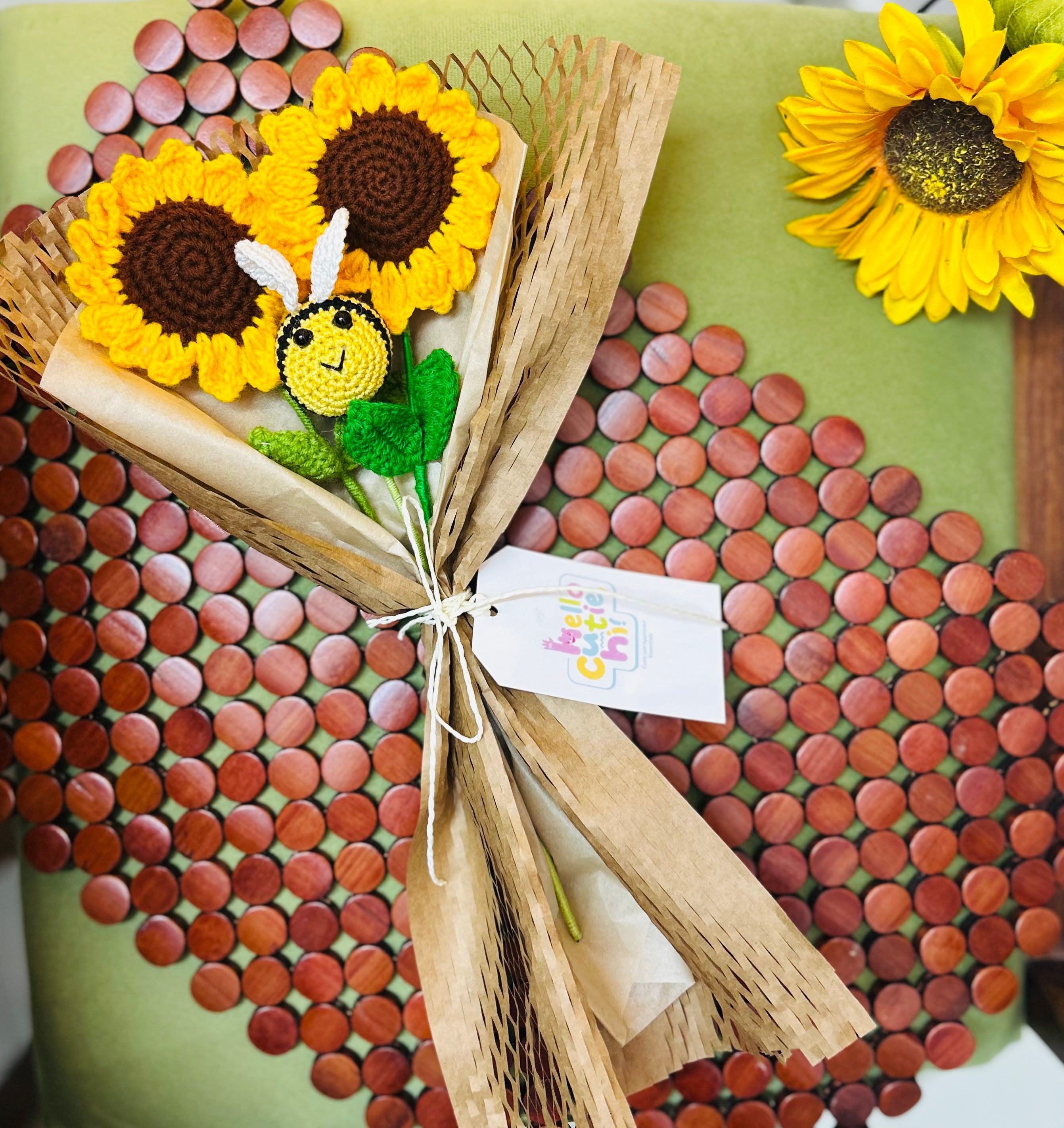 Sunflower & Bee Crochet Bouquet