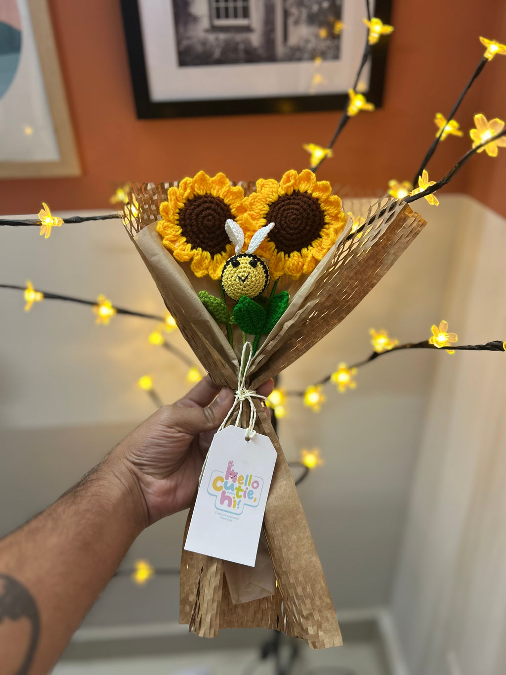 Sunflower & Bee Crochet Bouquet