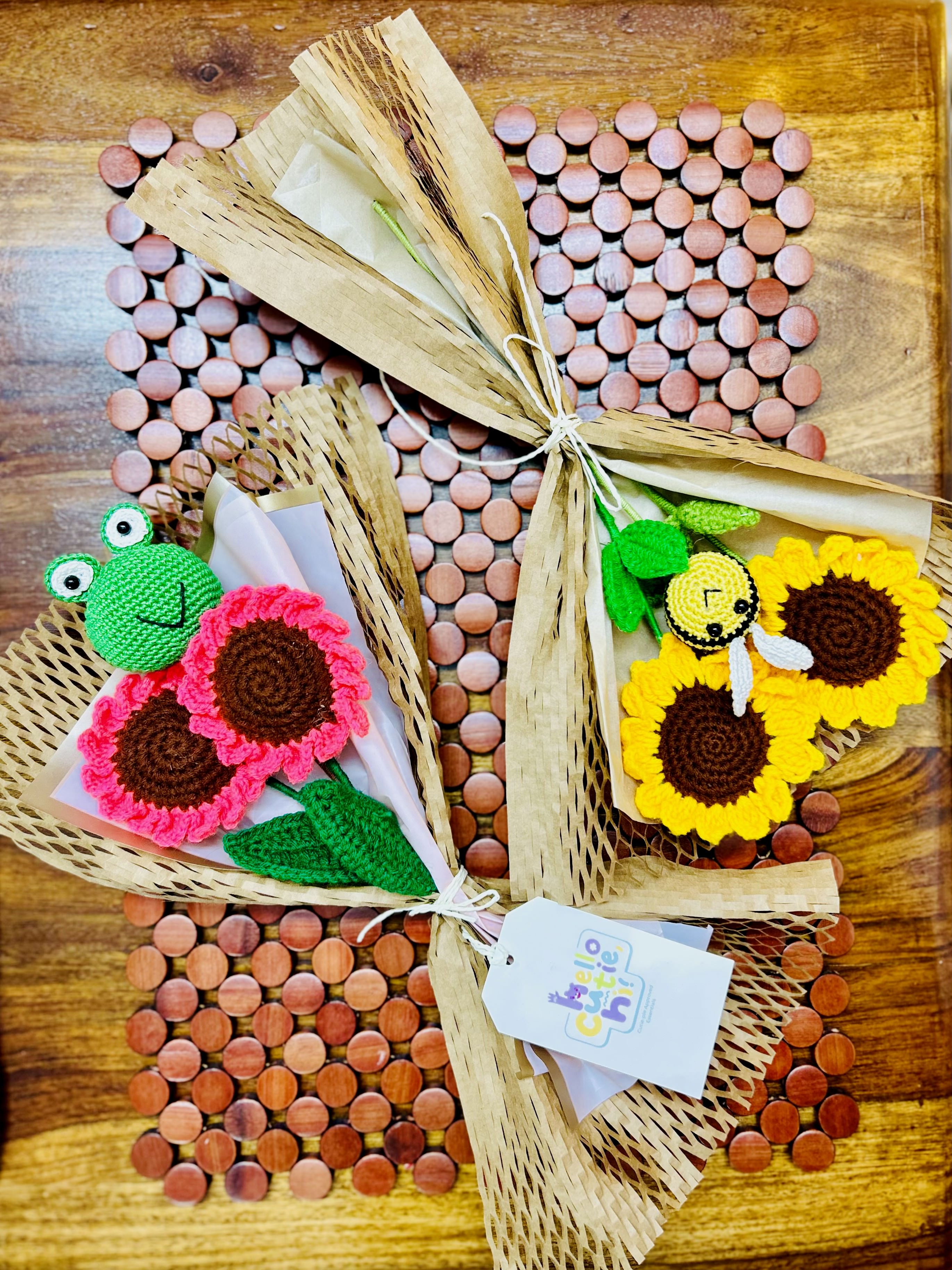 Sunflower & Bee Crochet Bouquet